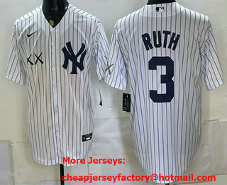 Men's New York Yankees x KAWS #3 Babe Ruth Name White Stadium Stitched Jersey
