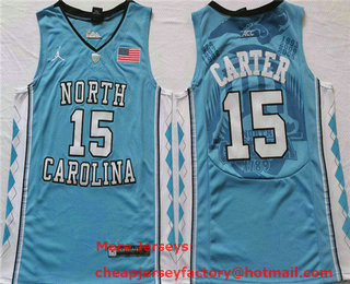 Men's North Carolina Tar Heels #15 Vince Carter Blue ACC College Basketball Jersey