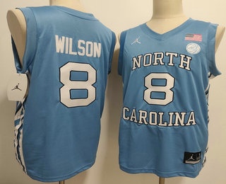 Men's North Carolina Tar Heels #8 Caleb Wilson Blue College Basketball Jersey