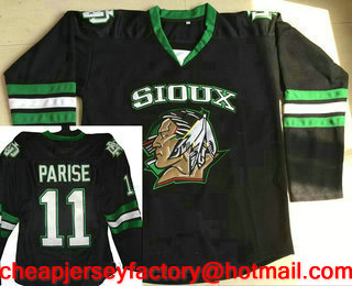 Men's North Dakota Fighting Sioux #11 Zach Parise Black Stitched College Ice Hockey Jersey
