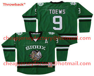 Men's North Dakota Fighting Sioux #9 Jonathan Toews Green Stitched College Ice Hockey Jersey
