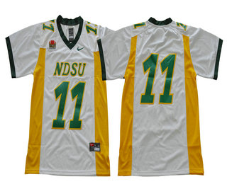 Men's North Dakota State Bison #11 Carson Wentz White College Football Jersey