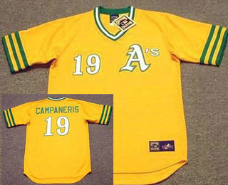 Men's Oakland Athletics #19 Bert Campaneris 1972 Cooperstown Yellow Mitchell & Ness Throwback Jersey