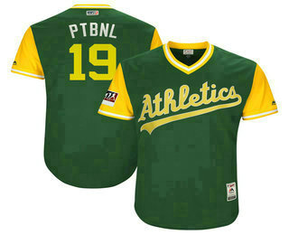 Men's Oakland Athletics #19 Josh Phegley PTBNL Green-Yellow 2018 Players' Weekend Authentic Team Jersey