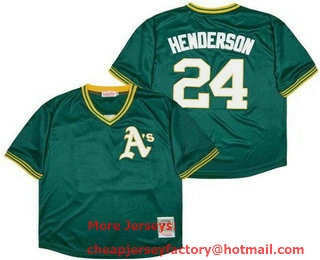 Men's Oakland Athletics #24 Rickey Henderson Green Throwback Jersey