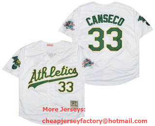 Men's Oakland Athletics #33 Jose Canseco White Throwback Jersey
