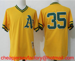 Men's Oakland Athletics #35 Rickey Henderson Yellow Mesh Batting Practice Throwback Jersey By Mitchell & Ness