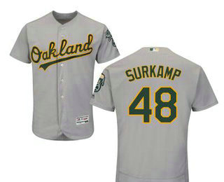 Men's Oakland Athletics #48 Eric Surkamp Gray Road Stitched Baseball Jersey