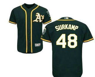 Men's Oakland Athletics #48 Eric Surkamp Green Stitched Baseball Jersey