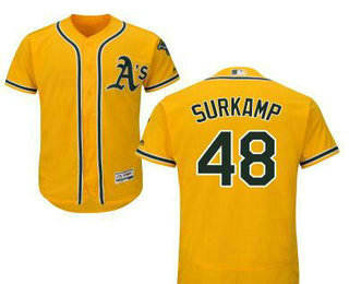 Men's Oakland Athletics #48 Eric Surkamp Yellow Stitched Baseball Jersey