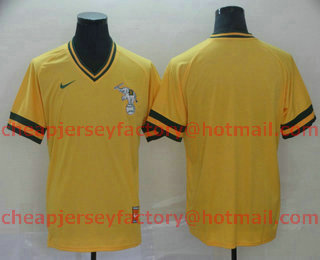 Men's Oakland Athletics Blank Yellow Nike Cooperstown Collection Legend V Neck Jersey