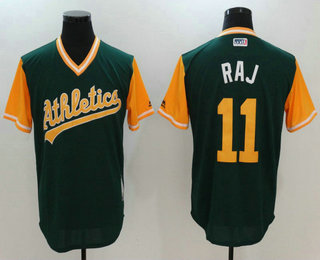 Men's Oakland Athletics Rajai Davis #11 Raj Green 2017 Little League World Series Players Weekend Stitched Nickname Jersey