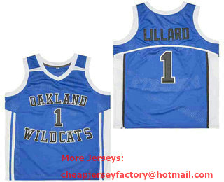 Men's Oakland High School Wildcats #1 Damian Lillard Blue Basketball Jersey