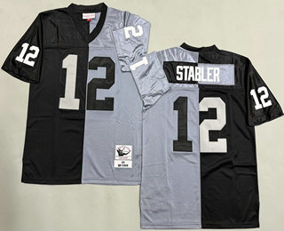 Men's Oakland Raiders #12 Kenny Stabler Black Gray Split 1976 Throwback Jersey