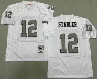 Men's Oakland Raiders #12 Kenny Stabler White Silver 1976 Throwback Jersey