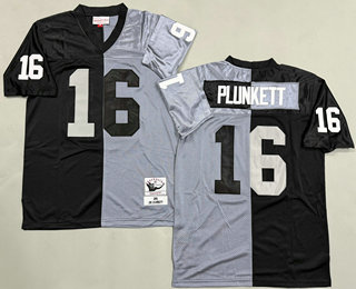 Men's Oakland Raiders #16 Jim Plunkett Black Gray Split 1980 Throwback Jersey