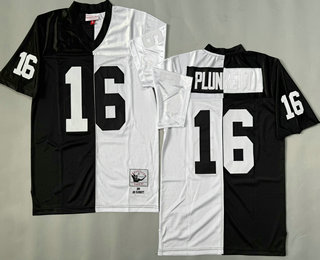 Men's Oakland Raiders #16 Jim Plunkett Black White Split 1980 Throwback Jersey