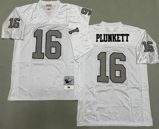 Men's Oakland Raiders #16 Jim Plunkett White Sliver 1980 Throwback Jersey