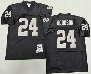 Men's Oakland Raiders #24 Charles Woodson Black 2002 Throwback Jersey