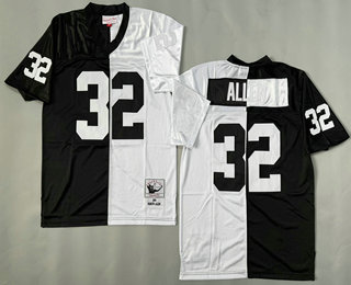 Men's Oakland Raiders #32 Marcus Allen Black White Split 1984 Throwback Jersey