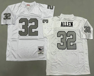 Men's Oakland Raiders #32 Marcus Allen White Silver Throwback Jersey