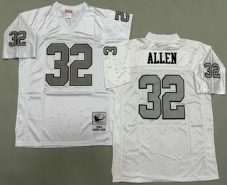 Men's Oakland Raiders #32 Marcus Allen White Sliver 1984 Throwback Jersey