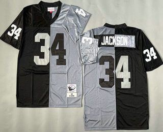 Men's Oakland Raiders #34 Bo Jackson Black Gray Split 1988 Throwback Jersey