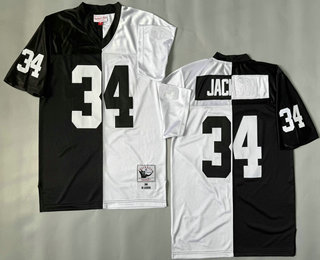 Men's Oakland Raiders #34 Bo Jackson Black White Split 1988 Throwback Jersey