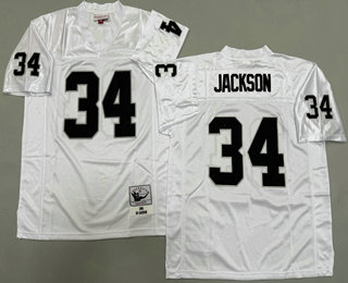 Men's Oakland Raiders #34 Bo Jackson White 1988 Throwback Jersey