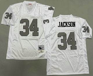 Men's Oakland Raiders #34 Bo Jackson White Silver Throwback Jersey