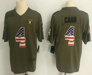 Men's Oakland Raiders #4 Derek Carr Olive with USA Flag 2017 Salute To Service Stitched NFL Nike Limited Jersey