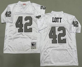 Men's Oakland Raiders #42 Ronnie Lott White Sliver Throwback Jersey