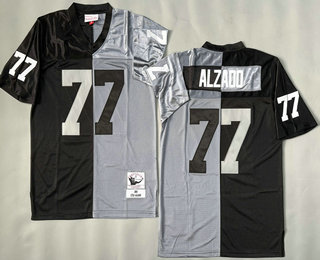 Men's Oakland Raiders #77 Lyle Alzado Black Gray Split 1983 Throwback Jersey