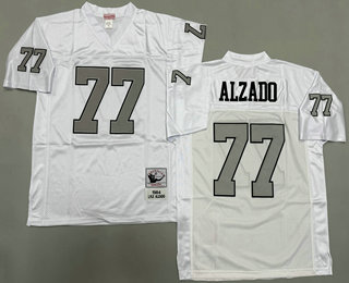 Men's Oakland Raiders #77 Lyle Alzado White Silver Throwback Jersey
