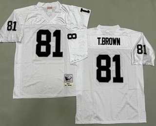 Men's Oakland Raiders #81 Tim Brown White 1994 Throwback Jersey