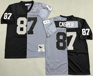 Men's Oakland Raiders #87 Dave Casper Black Gray Split 1976 Throwback Jersey