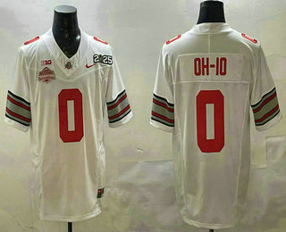 Men's Ohio State Buckeyes #0 OH IO Limited White 2025 National Champions College Football Jersey