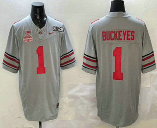 Men's Ohio State Buckeyes #1 Buckeyes Grey 2025 National Champions College Football Jersey