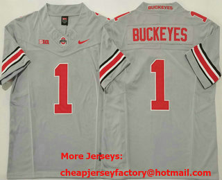 Men's Ohio State Buckeyes #1 Buckeyes Gray FUSE College Football Jersey