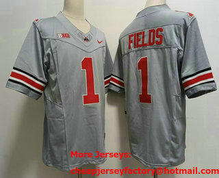 Men's Ohio State Buckeyes #1 Justin Fields Grey FUSE College Football Jersey