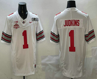 Men's Ohio State Buckeyes #1 Quinshon Judkins Limited White 2025 National Champions College Football Jersey