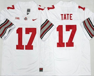 Men's Ohio State Buckeyes #17 Carnell Tate White 2025 FUSE College Football Jersey