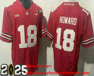 Men's Ohio State Buckeyes #18 Will Howard Red 2025 Finals College Football Jersey