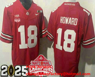 Men's Ohio State Buckeyes #18 Will Howard Red 2025 National Champions College Football Jersey