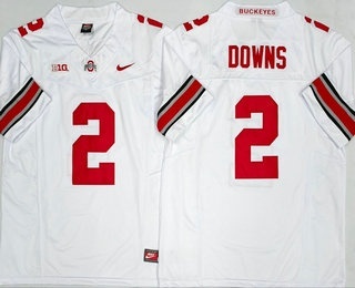 Men's Ohio State Buckeyes #2 Caleb Downs White FUSE College Football Jersey