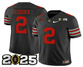 Men's Ohio State Buckeyes #2 Emeka Egbuka Black 2025 CFP Final Patch FUSE Vapor Limited Stitched Jersey
