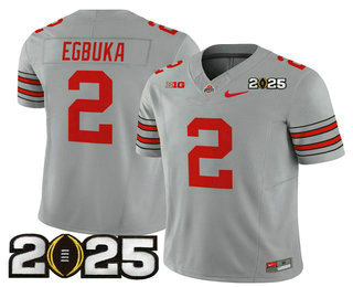 Men's Ohio State Buckeyes #2 Emeka Egbuka Grey 2025 CFP Final Patch FUSE Vapor Limited Stitched Jersey