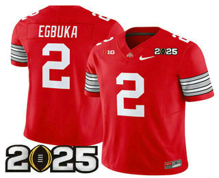 Men's Ohio State Buckeyes #2 Emeka Egbuka Red 2025 CFP Final Patch FUSE Vapor Limited Stitched Jersey