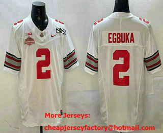 Men's Ohio State Buckeyes #2 Emeka Egbuka White 2025 National Champions College Football Jersey