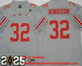 Men's Ohio State Buckeyes #32 TreVeyon Henderson Limited Gray 2025 Finals College Football Jersey